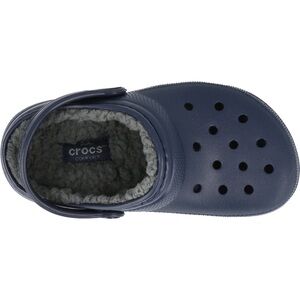 CROCS Kids Dark Blue navy charcoal classic lined Clogs w fuzzy interior Sz 5